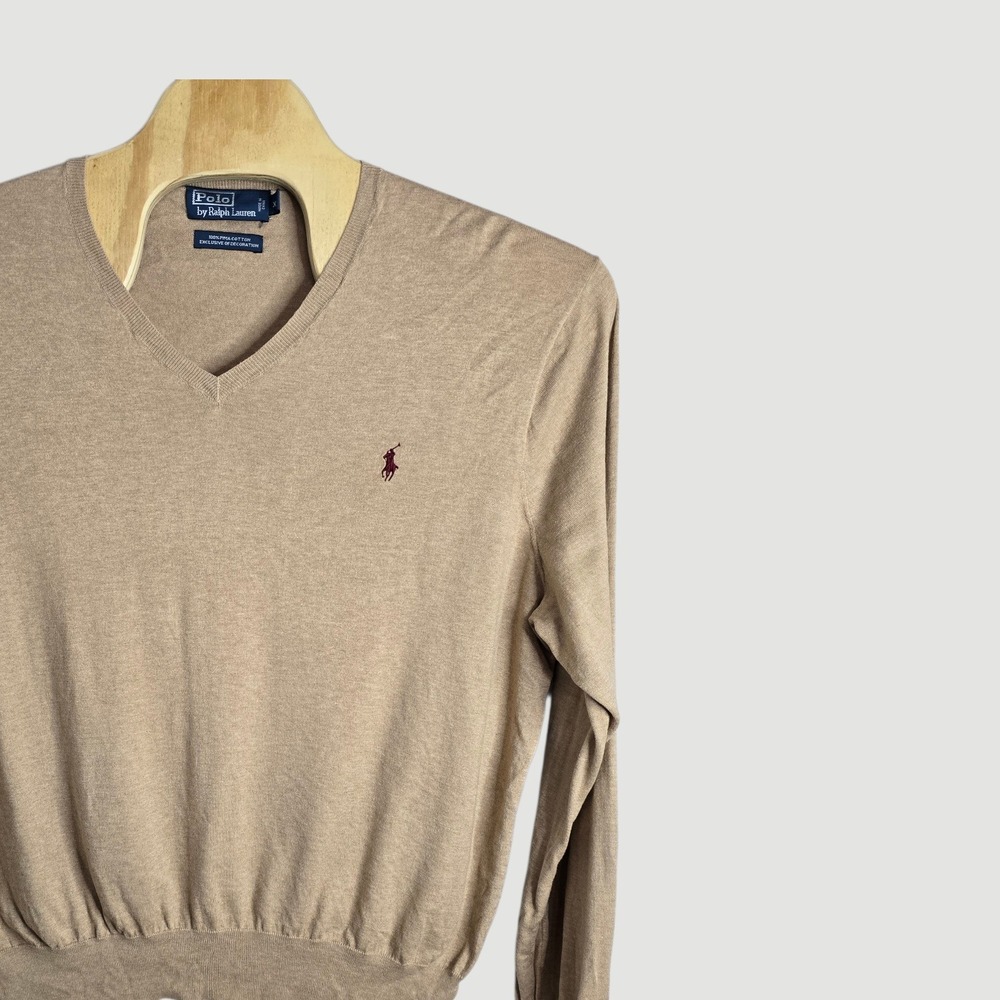 Polo Ralph Lauren Mens Tan V Neck Sweater XXL Pima Cotton Embroidered Logo